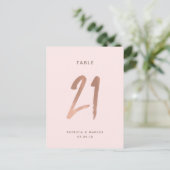 Moderne Rose Gold Wedding Tischnummer 21 (Stehend Vorderseite)