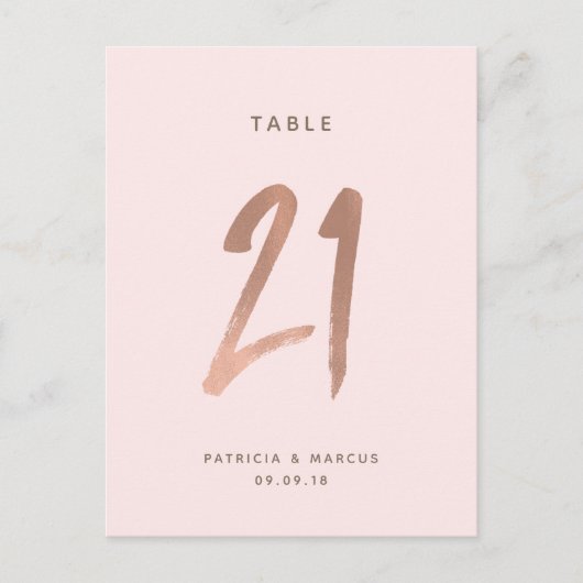 Moderne Rose Gold Wedding Tischnummer 21 (Vorderseite)