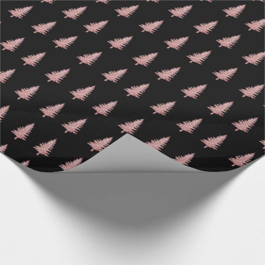 Moderne Rose Gold Weihnachtsbäume auf schwarz Geschenkpapier (Ecke)