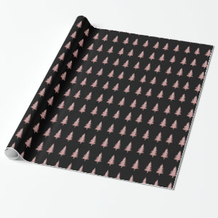 Moderne Rose Gold Weihnachtsbäume auf schwarz Geschenkpapier