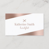 Moderne Rose Gold & Weiß Schere Friseurin Visitenkarte (Vorderseite)