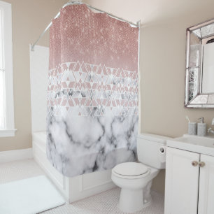 Moderne Rose Gold White Marble Geometric Ombre Duschvorhang