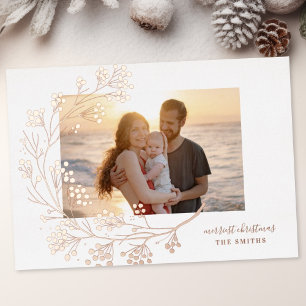 Moderne ROSE Gold Winter Frohe Weihnachten Foto Folien Feiertagskarte