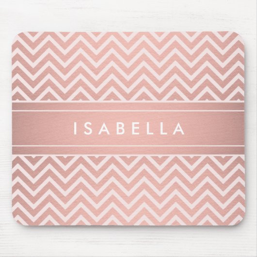 Moderne Rose Gold Zickzack Muster Mit Monogramm Mousepad (Vorne)