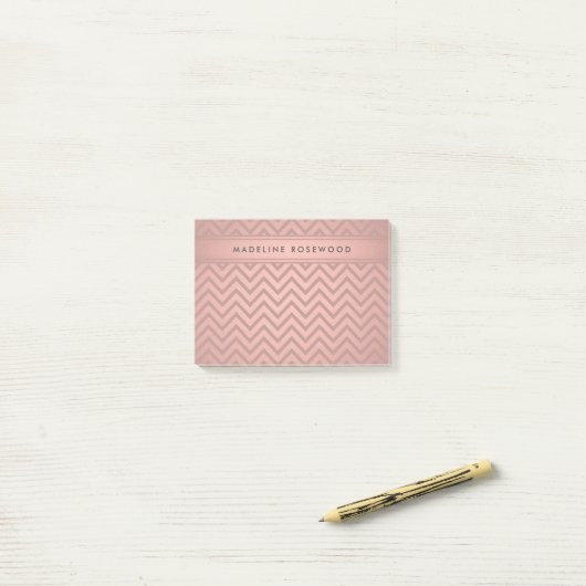 Moderne Rose Gold Zickzack Muster Mit Monogramm Post-it Klebezettel (Auf Schreibtisch)