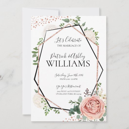 Moderne Rose Goldene geometrische Hochzeitsempfehl Einladung (Vorderseite)
