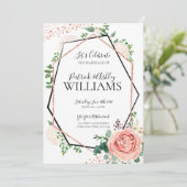 Moderne Rose Goldene geometrische Hochzeitsempfehl Einladung (Stehend Vorderseite)