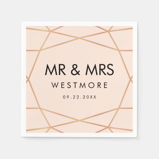 Moderne Rose Goldene geometrische Rosa Hochzeit Serviette (Vorderseite)