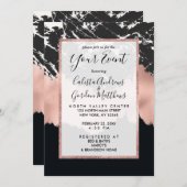 Moderne Rose Goldene Schwarz-weiße Marmorpinsel Einladung (Vorne/Hinten)