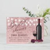 Moderne Rose Goldene Weine & Blume Brautparty Einladung (Stehend Vorderseite)