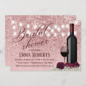 Moderne Rose Goldene Weine & Blume Brautparty Einladung (Vorne/Hinten)