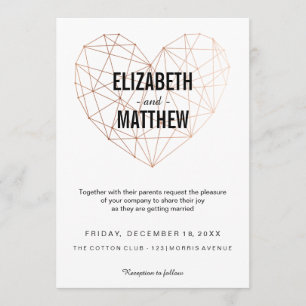 Moderne Rose, goldenes Herz Hochzeit Einladung