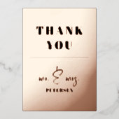 Moderne Rose Goldfolie 2 Fotos Hochzeit danke Folieneinladung (Vorderseite)