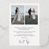 Moderne Rose Goldfolie 2 Fotos Hochzeit danke Folieneinladung (Rückseite)