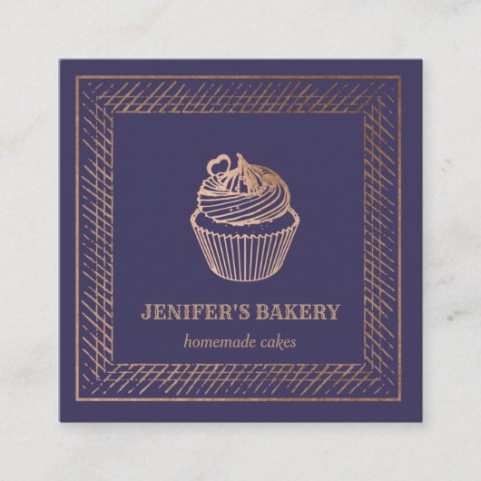 Moderne Rose Goldfolie Kuchen hausgemachte Backwar Quadratische Visitenkarte (Vorderseite)