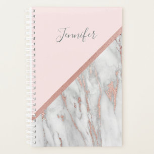 Moderne Rose Goldfolie Rosa grauer Marmor Name h Planer