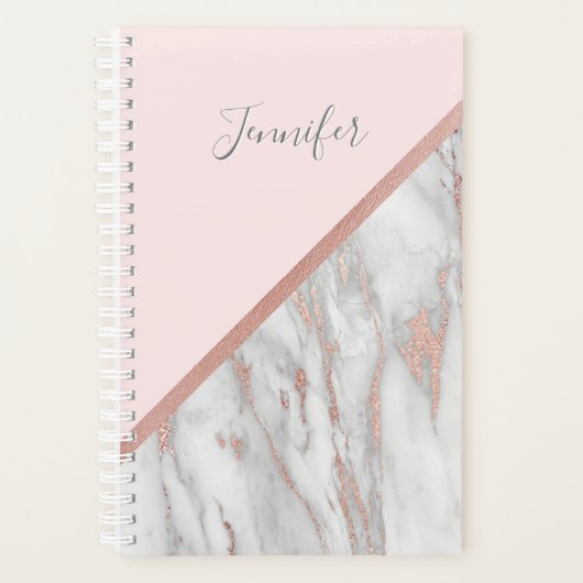 Moderne Rose Goldfolie Rosa grauer Marmor | Name h Planer (Vorderseite)