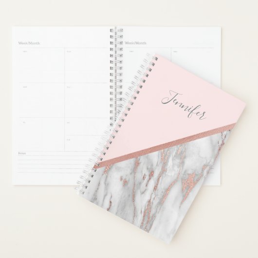 Moderne Rose Goldfolie Rosa grauer Marmor | Name h Planer (Anzeige)