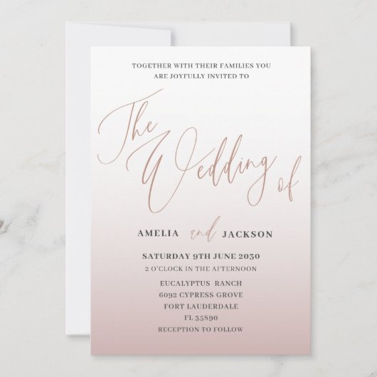 Moderne Rose Goldkalligrafie - Hochzeit von Einladung (Vorderseite)