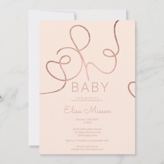 Moderne Rose Goldkalligraphie Oh Babydusche Einladung (Vorderseite)