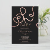 Moderne Rose Goldkalligraphie Oh Babydusche Einladung (Stehend Vorderseite)