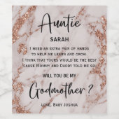 Moderne Rose Goldmarmor Godmuttervorschlag Weinetikett (Einzelnes Label)