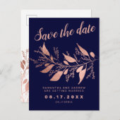Moderne Rose Goldmedaille Save the Date Hochzeit Ankündigungspostkarte (Vorne/Hinten)