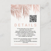 Moderne Rose Goldpalme Qr Code Hochzeitsdetails Begleitkarte (Vorderseite)