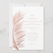 Moderne Rose Goldpalmenblatt-Hochzeit Einladung (Vorderseite)