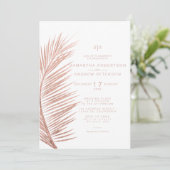 Moderne Rose Goldpalmenblatt-Hochzeit Einladung (Stehend Vorderseite)
