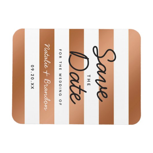 Moderne Rose Goldstreifen Streifen Save the Date Magnet (Horizontal)