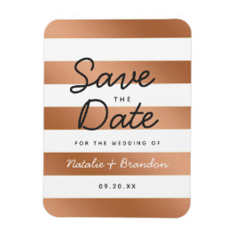 Moderne Rose Goldstreifen Streifen Save the Date Magnet