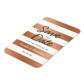 Moderne Rose Goldstreifen Streifen Save the Date Magnet (Linke Seite)