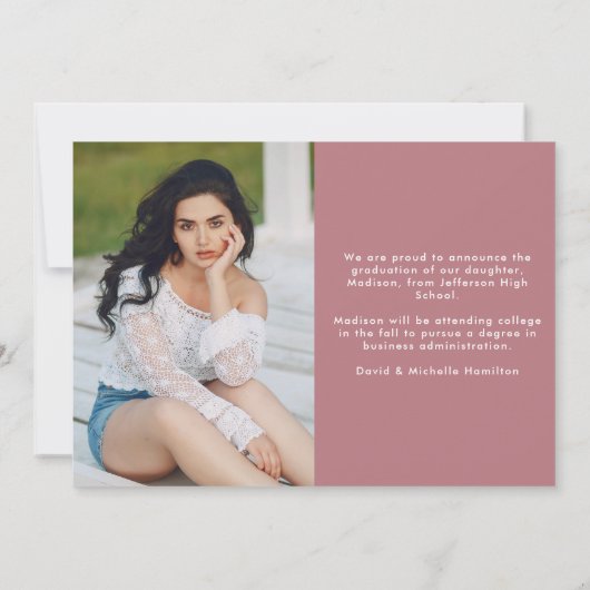 Moderne Rose Graduate Dusty Typ Foto Abschluss Ankündigung (Rückseite)