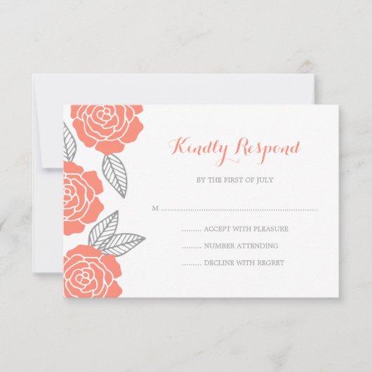 Moderne Rose Grau und Korallen Hochzeit RSVP (Vorderseite)