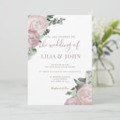 Moderne Rose Hochzeit mit einfachem Blumenmuster Einladung (Stehend Vorderseite)