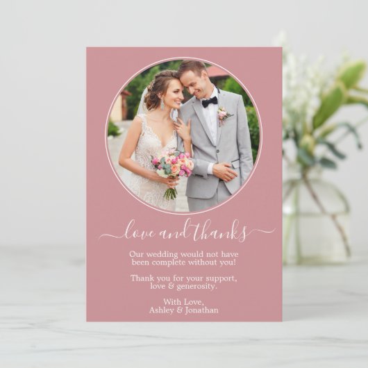 Moderne Rose-Hochzeit mit runden Fotos Dankeskarte (Stehend Vorderseite)