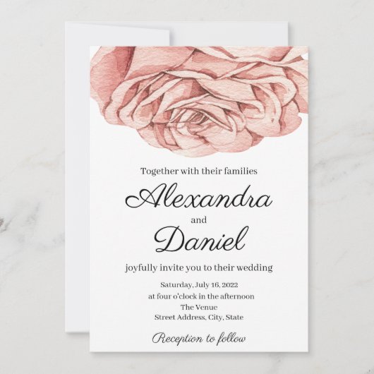 Moderne Rose Hochzeitseinladung Einladung (Vorderseite)