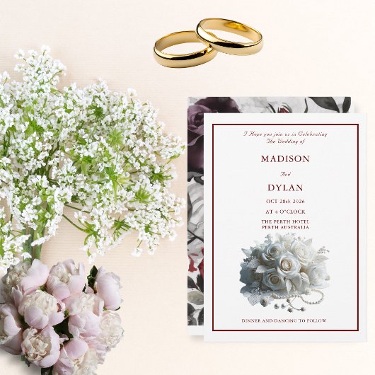 Moderne Rose Hochzeitseinladung mit Weißrosen Einladung