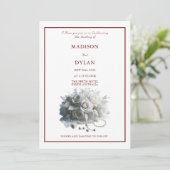 Moderne Rose Hochzeitseinladung mit Weißrosen Einladung (Stehend Vorderseite)