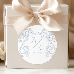 Moderne Rose in Blau und Weiß Runder Aufkleber