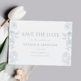 Moderne Rose in Blau und Weiß Save The Date