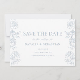 Moderne Rose in Blau und Weiß Save The Date