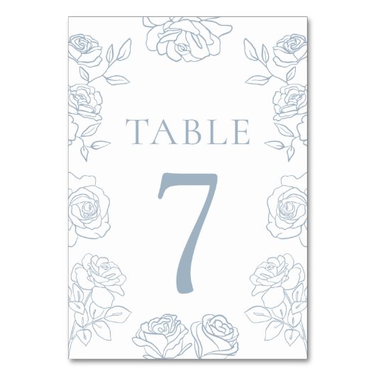Moderne Rose in Blau und Weiß Tischnummer (Vorderseite)