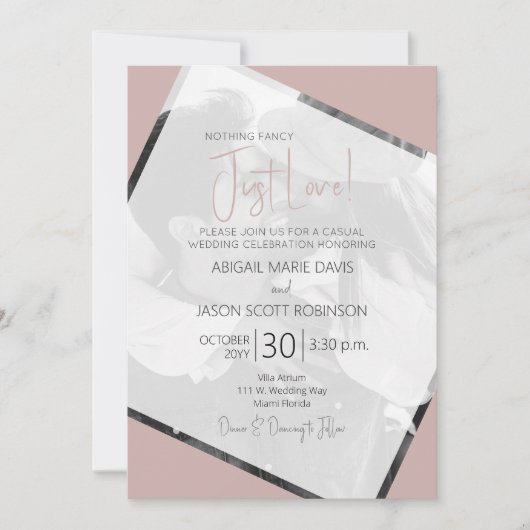 💍 💖 moderne Rose "Just Liebe" Lässig Hochzeit Einladung (Vorderseite)