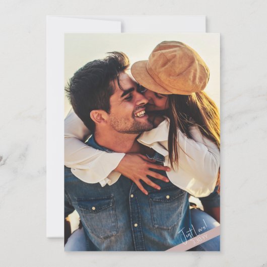 💍 💖 moderne Rose "Just Liebe" Lässig Hochzeit Einladung (Rückseite)