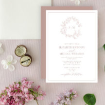 Moderne Rose Leafy Wappen Monogram Wedding