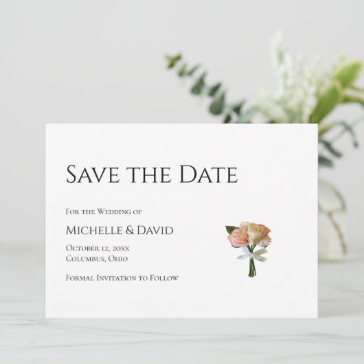 Moderne Rose mit Blumenbezug Schwarz-weißer QR-Cod Save The Date (Stehend Vorderseite)