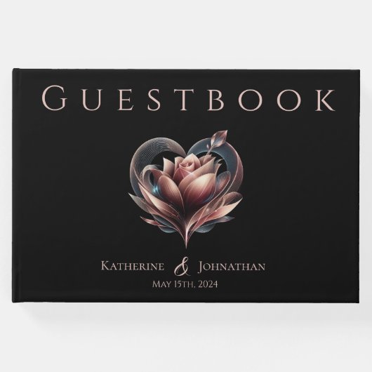 Moderne Rose mit einer Herzhochzeit Gästebuch (Vorderseite)