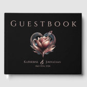 Moderne Rose mit einer Herzhochzeit Gästebuch (Vorderseite)